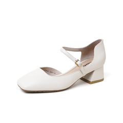 Bata2020夏新款复古玛丽珍真羊皮中粗跟休闲女时装凉单鞋0791DBK0