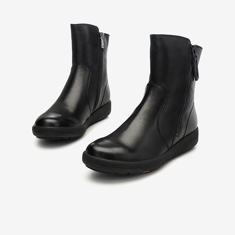 Bata短靴女2020冬商场新款百搭保暖软底真皮时装靴加绒ABN53DZ0