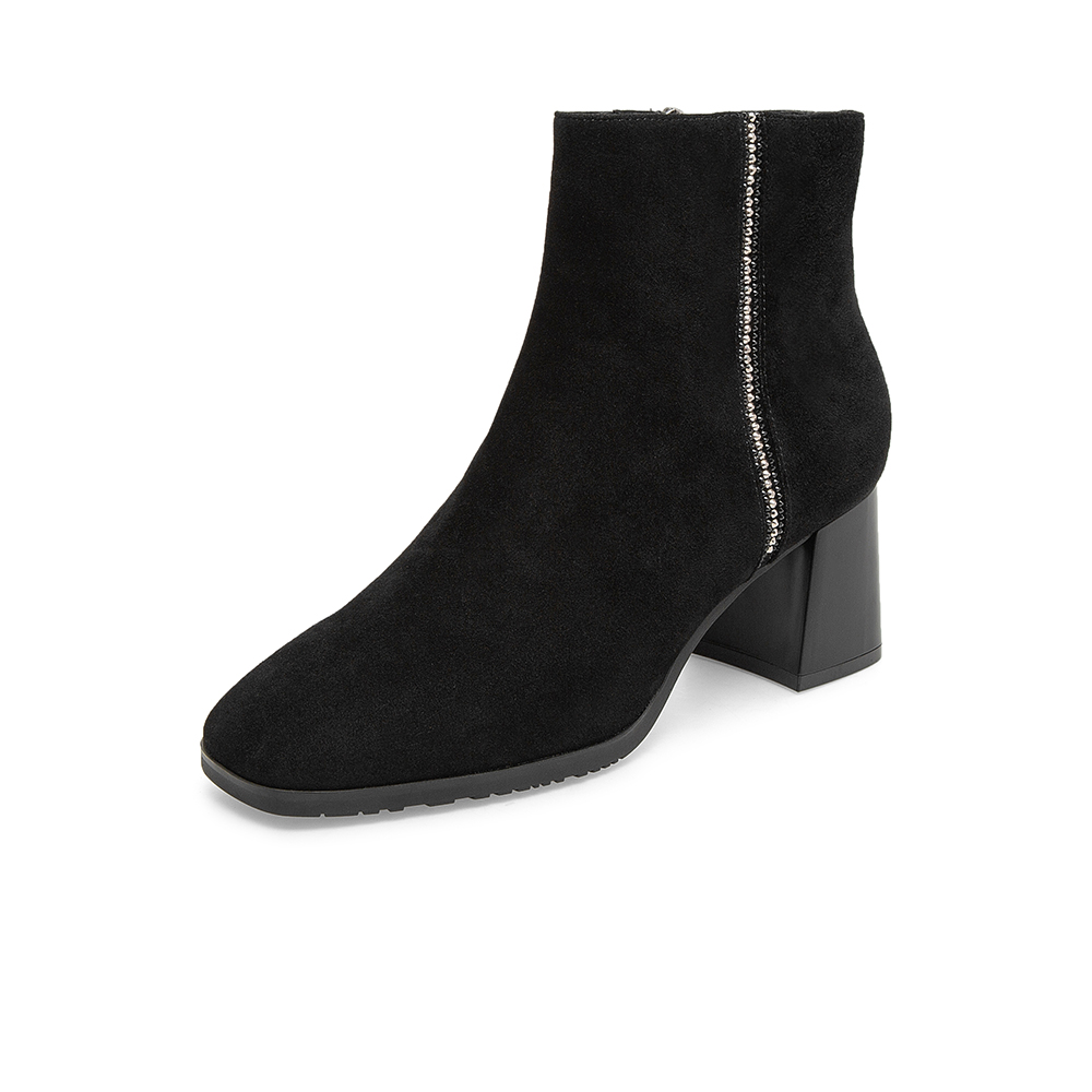 Bata时装靴女2020冬商场新款百搭时尚羊皮粗高跟短靴踝20486DD0