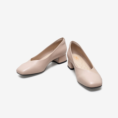 Bata奶奶鞋女单2021春商场新款真羊皮软底中粗跟浅口工作AMK05AQ1