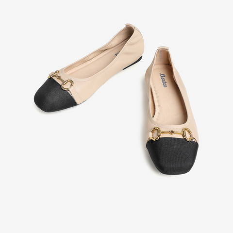 Bata浅口单鞋女2021春新款百搭小香风真皮平底单鞋奶奶鞋J8032AQ1