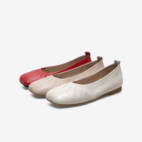 Bata奶奶鞋女单2021春商场新款百搭真羊皮平软底浅口单鞋AMM02AQ1