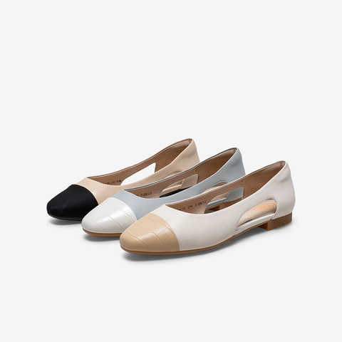 Bata仙女凉鞋2021春商场新款小香风百搭真羊皮平软底单鞋AFY15AK1