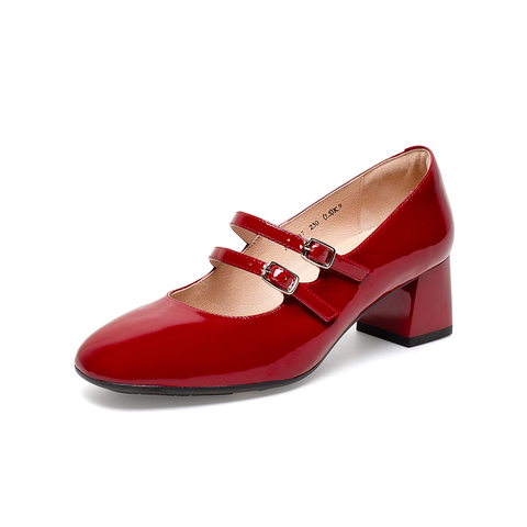 Bata玛丽珍单鞋女2021春商场新款中跟软底真皮百搭浅口鞋AHA07AQ1