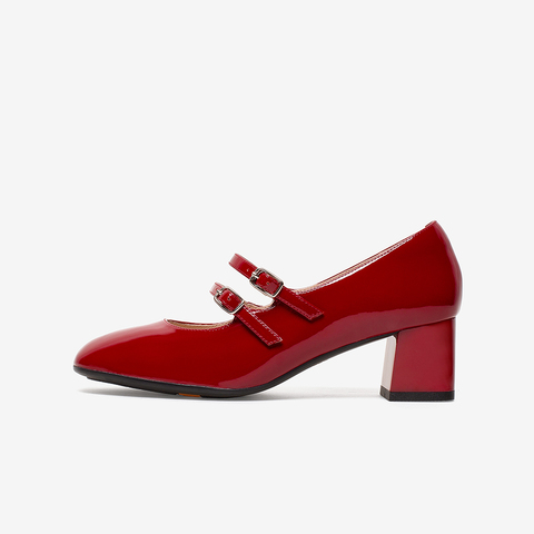 Bata玛丽珍单鞋女2021春商场新款中跟软底真皮百搭浅口鞋AHA07AQ1