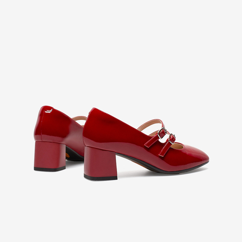 Bata玛丽珍单鞋女2021春商场新款中跟软底真皮百搭浅口鞋AHA07AQ1