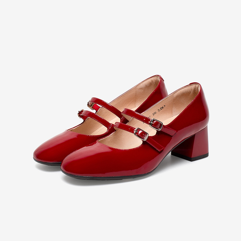 Bata玛丽珍单鞋女2021春商场新款中跟软底真皮百搭浅口鞋AHA07AQ1