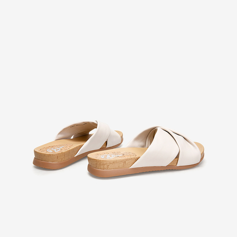 Bata拖鞋女外穿2021夏季商场新款真羊皮平底一字凉拖AJR03BT1