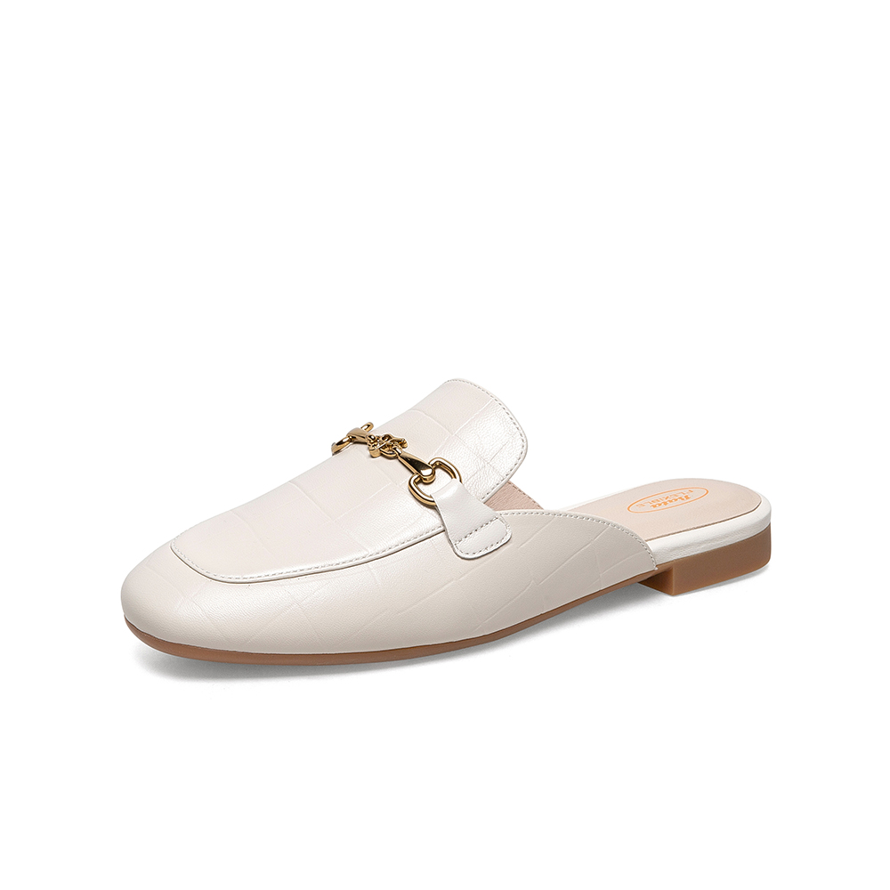 Bata外穿凉拖鞋女2021春夏商场新款英伦羊皮平软底穆勒鞋AMV02BH1