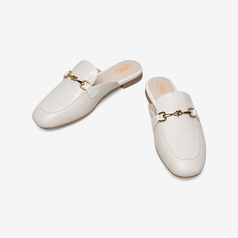 Bata外穿凉拖鞋女2021春夏商场新款英伦羊皮平软底穆勒鞋AMV02BH1