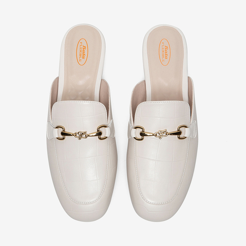 Bata外穿凉拖鞋女2021春夏商场新款英伦羊皮平软底穆勒鞋AMV02BH1