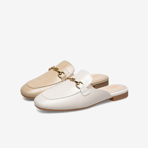 Bata外穿凉拖鞋女2021春夏商场新款英伦羊皮平软底穆勒鞋AMV02BH1