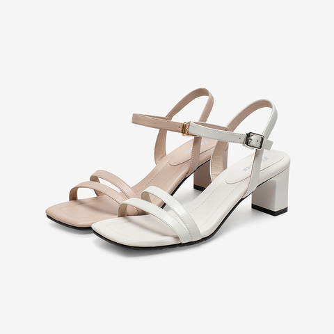 Bata时装凉鞋仙女风2021夏商场新款一字带真羊皮高跟单鞋ANM03BL1