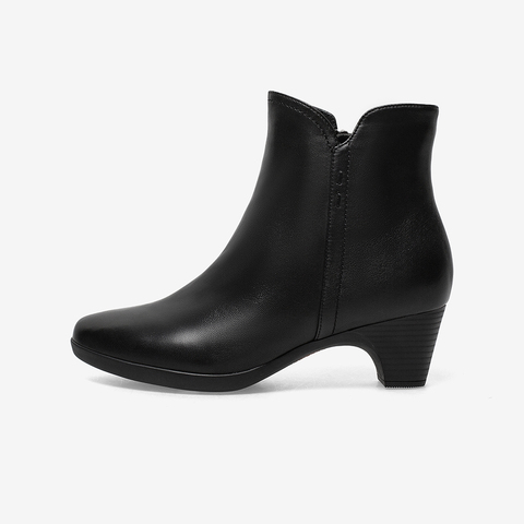 Bata时装靴女2021冬季商场新款百搭粗跟软底羊皮短筒靴AQ754DD1