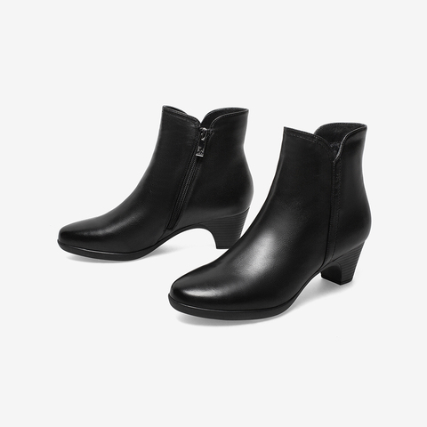 Bata时装靴女2021冬季商场新款百搭粗跟软底羊皮短筒靴AQ754DD1