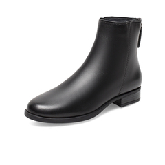 Bata时装靴女2021冬季商场新款百搭粗跟软底真羊皮短筒靴AWG84DD1