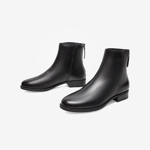 Bata时装靴女2021冬季商场新款百搭粗跟软底真羊皮短筒靴AWG84DD1