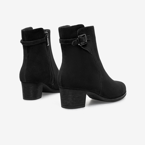 Bata时装靴女2021冬季商场新款百搭粗跟真羊皮短筒靴80262DD1