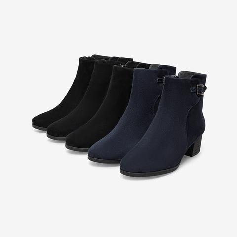 Bata时装靴女2021冬季商场新款百搭粗跟真羊皮短筒靴80262DD1