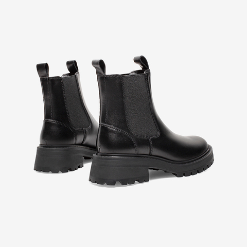 Bata切尔西靴女2021冬季商场新款英伦真牛皮粗跟短筒靴WIG05DD1