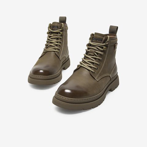 Bata工装马丁靴男2021冬季商场新款英伦牛皮粗跟短筒靴A4943DD1