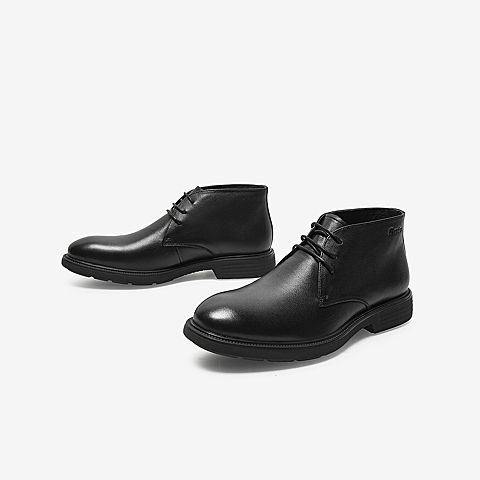Bata时装靴男2021冬季商场新款英伦风百搭真牛皮粗跟低靴86G41DD1