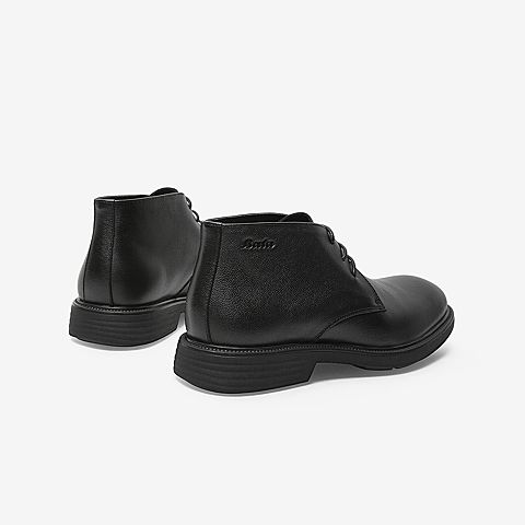 Bata时装靴男2021冬季商场新款英伦风百搭真牛皮粗跟低靴86G41DD1