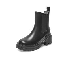 Bata切尔西靴女2021冬商场新款潮酷牛皮厚底粗高跟烟筒靴WTZ01DZ1