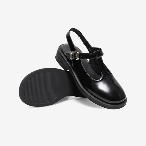 Bata包头凉鞋女2022夏新款真牛皮玛丽珍粗跟娃娃鞋ASP20BH2