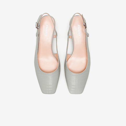 Bata包头凉鞋女2022夏商场新款牛皮方头优雅复古高跟鞋71218BH2