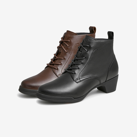 Bata时装靴女2022冬商场新款粗跟软底牛皮舒适通勤短筒靴AV456DD2