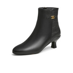 Bata时装靴女2022冬商场新款羊皮软底优雅细高跟短筒靴AIR46DD2