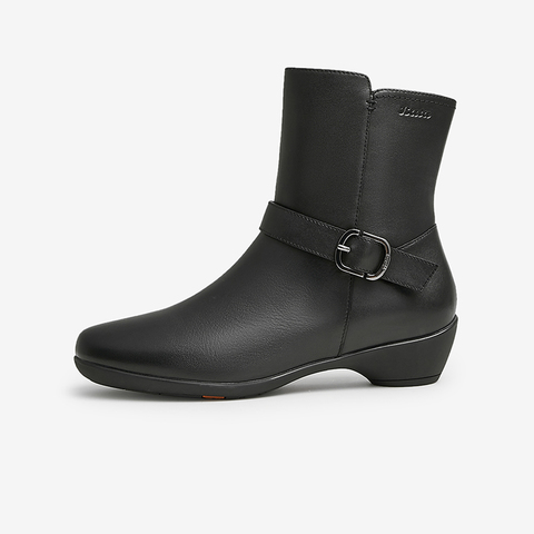 Bata时装靴女2022冬商场新款粗跟牛皮增高显瘦通勤中筒靴AIK60DZ2