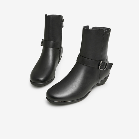 Bata时装靴女2022冬商场新款粗跟牛皮增高显瘦通勤中筒靴AIK60DZ2