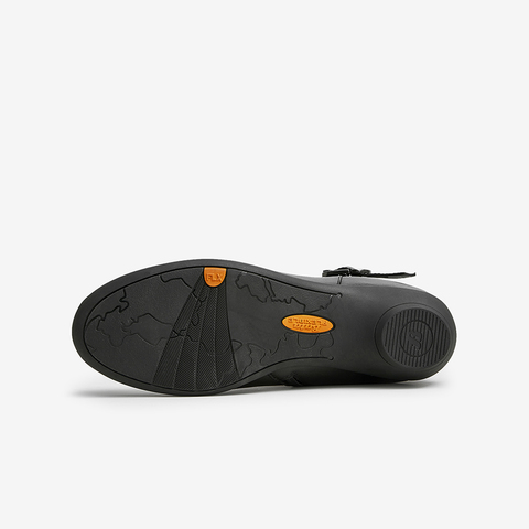 Bata时装靴女2022冬商场新款粗跟牛皮增高显瘦通勤中筒靴AIK60DZ2