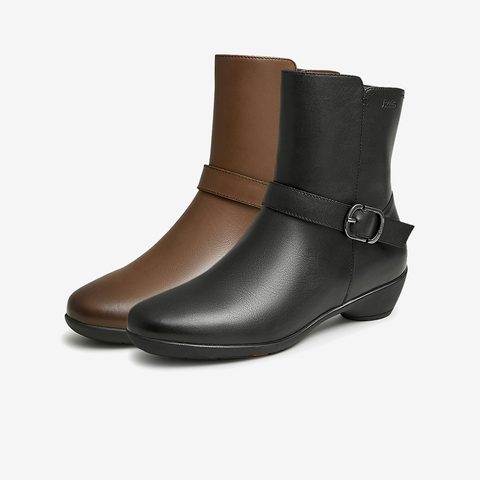 Bata时装靴女2022冬商场新款粗跟牛皮增高显瘦通勤中筒靴AIK60DZ2