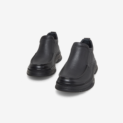 Bata休闲鞋男2022冬季商场新款英伦百搭牛皮通勤厚底低靴DXD02DD2