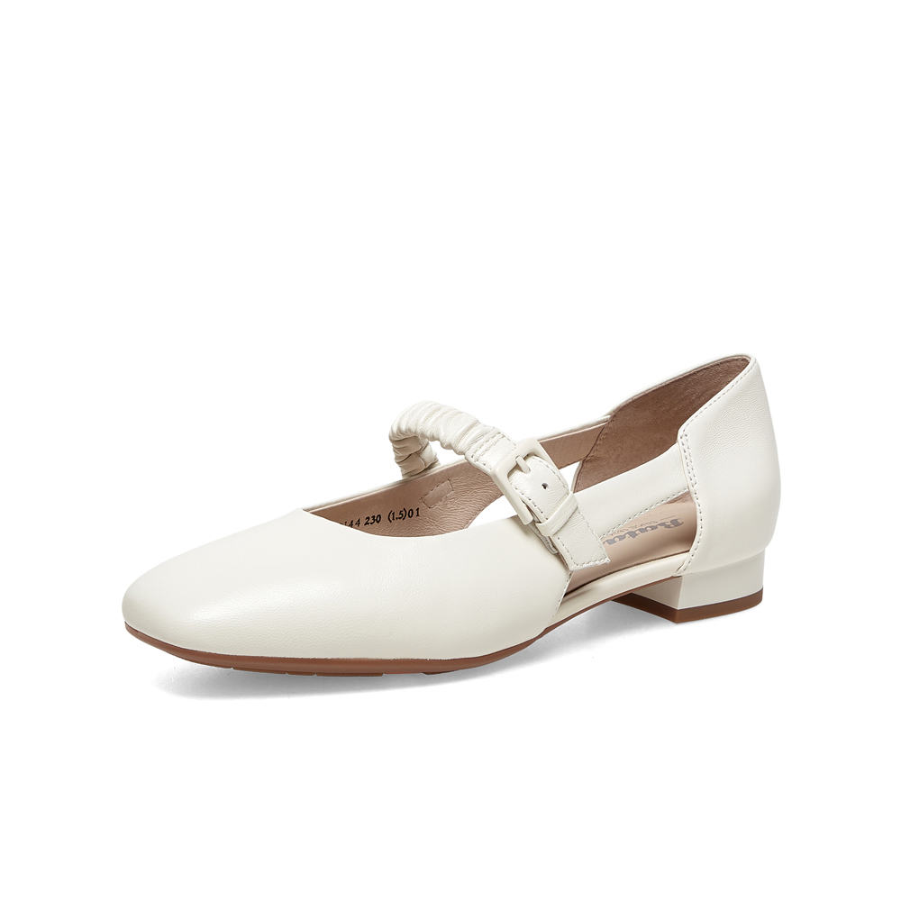 Bata包头凉鞋女2023春季商场新款羊皮一字带软底玛丽珍AKN44AK3