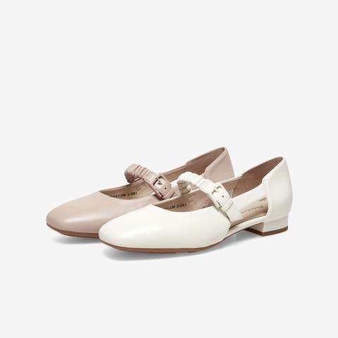 Bata包头凉鞋女2023春季商场新款羊皮一字带软底玛丽珍AKN44AK3