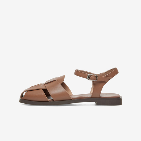 Bata包头凉鞋女2023春季新款平底牛皮镂空复古百搭罗马鞋93511AH3