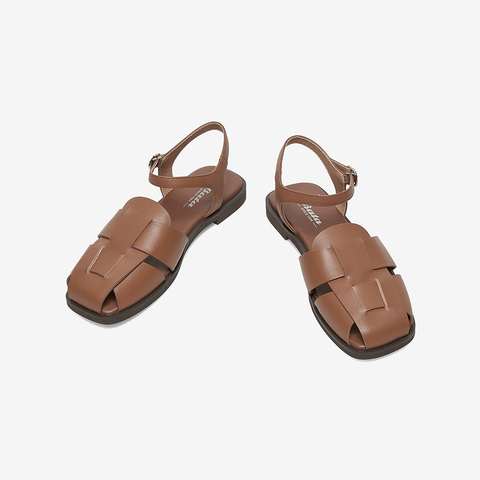 Bata包头凉鞋女2023春季新款平底牛皮镂空复古百搭罗马鞋93511AH3