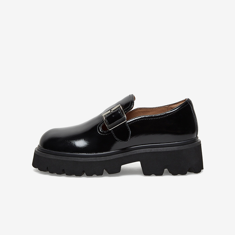 Bata厚底乐福鞋女2023春商场新款复古英伦风牛皮增高单鞋VIQ01AA3