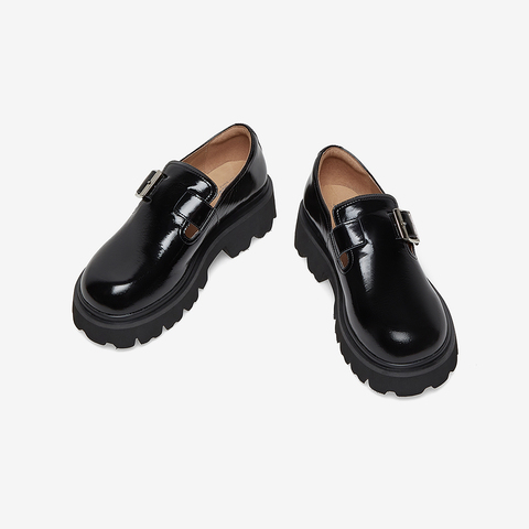 Bata厚底乐福鞋女2023春商场新款复古英伦风牛皮增高单鞋VIQ01AA3