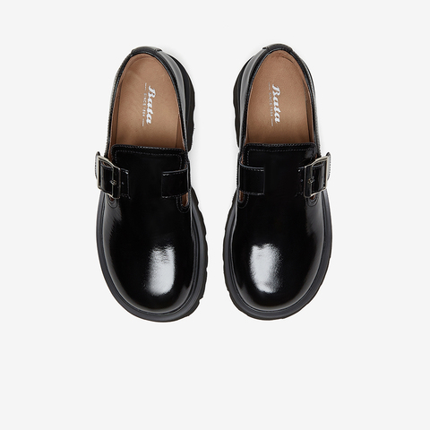 Bata厚底乐福鞋女2023春商场新款复古英伦风牛皮增高单鞋VIQ01AA3