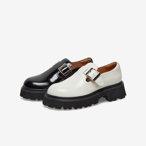 Bata厚底乐福鞋女2023春商场新款复古英伦风牛皮增高单鞋VIQ01AA3