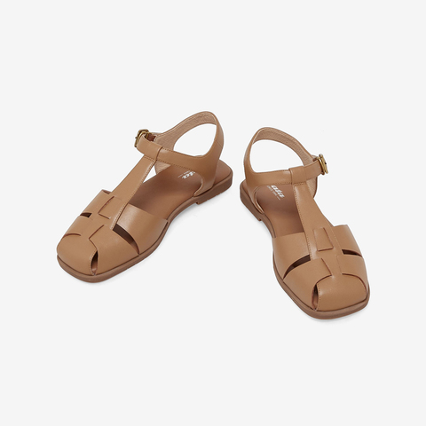 Bata包头凉鞋女2023夏季商场新款牛皮镂空复古软底罗马鞋ARP02BL3