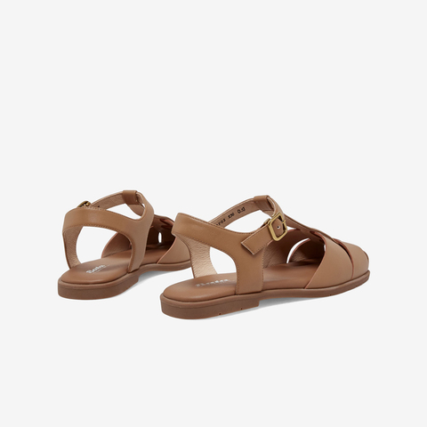 Bata包头凉鞋女2023夏季商场新款牛皮镂空复古软底罗马鞋ARP02BL3