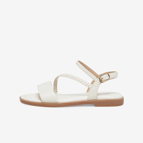 Bata时装凉鞋女2023夏商场新款羊皮平软底舒适一字带凉鞋ABT15BL3