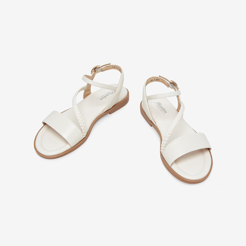 Bata时装凉鞋女2023夏商场新款羊皮平软底舒适一字带凉鞋ABT15BL3