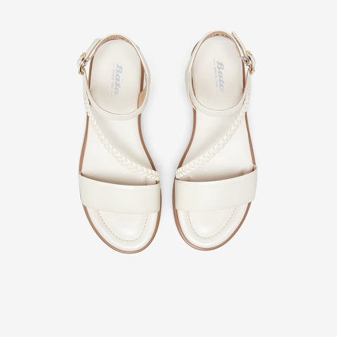 Bata时装凉鞋女2023夏商场新款羊皮平软底舒适一字带凉鞋ABT15BL3